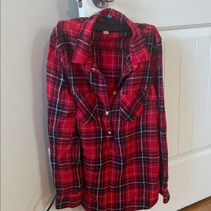 Red Plaid Button-Up Shirt